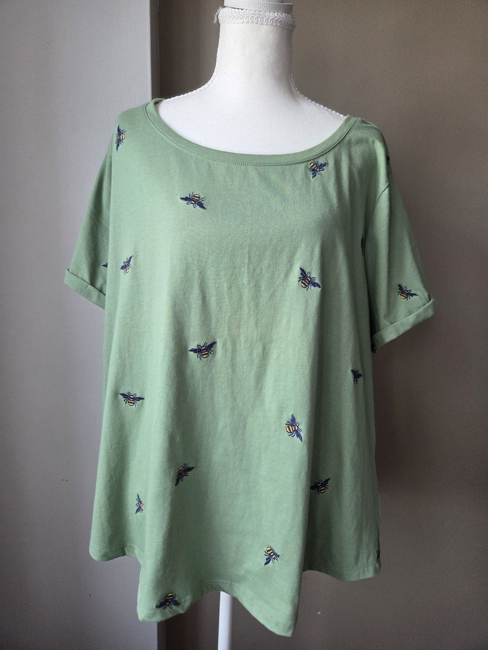 Vintage America Green Embroidered Bee Top T-Shirt XXL